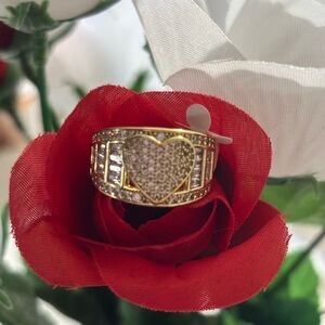 Gold Heart Ring 14K Gold Laminated XP. High quality with Crystals Accents.